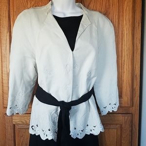 Embroidered linen blend jacket with belt 14